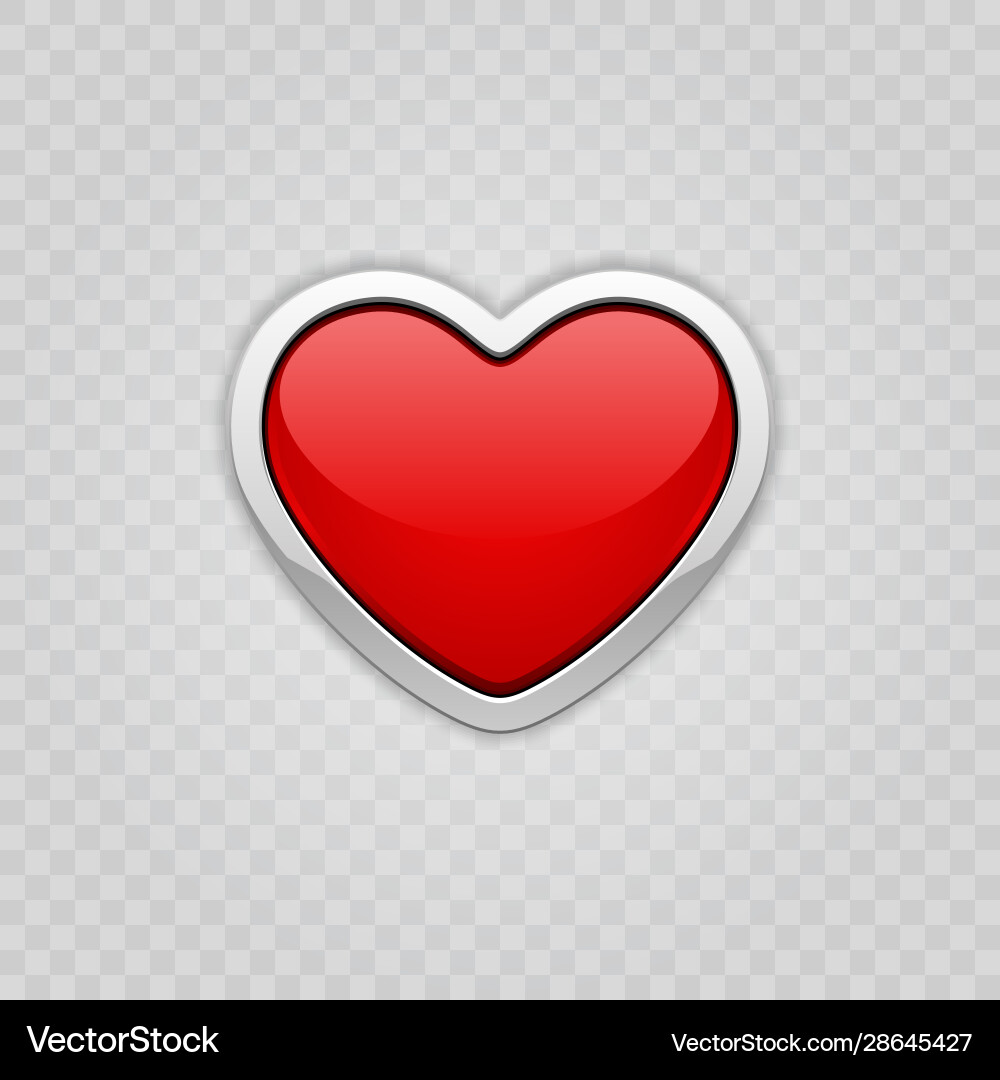 Red shiny heart shape isolated on transparency vector image