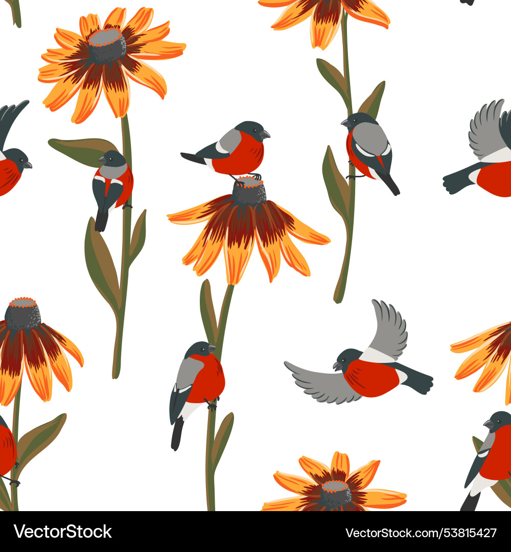 Seamless pattern with flowers and birds Seamless pattern with flowers and birds Vector Image