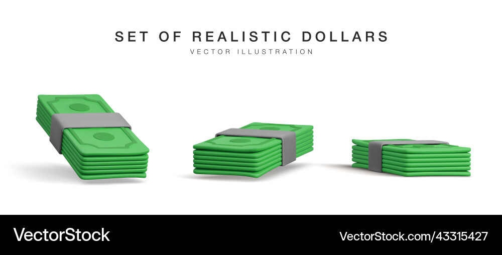 Set of 3d stack dollar usa render green paper Vector Image