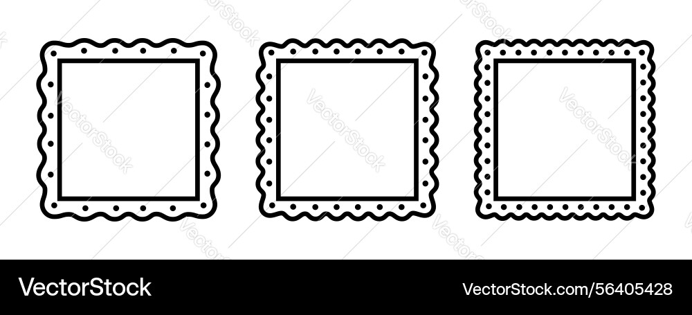 Satz von quadratischen Rahmen mit welligen Kanten vignettes Satz von quadratischen Rahmen mit welligen Kanten vignettes vektorbild