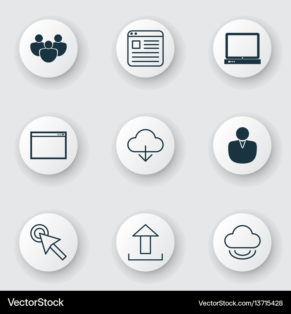 Set of 9 online connection icons includes save Set of 9 online connection icons includes save Vector Image