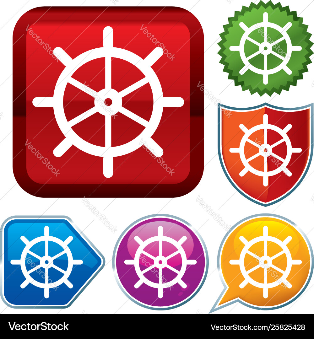 Set shiny icon series on buttons rudder Vector Image