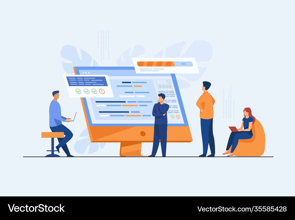 Software developers programming on computer Software developers programming on computer Vector Image