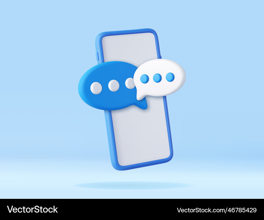 3d render smartphone with floating chat Vector Image