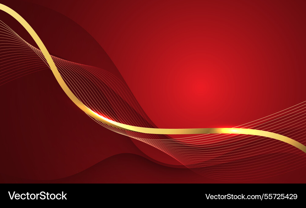 Abstract gold line ribbon curve overlap on red Abstract gold line ribbon curve overlap on red Vector Image