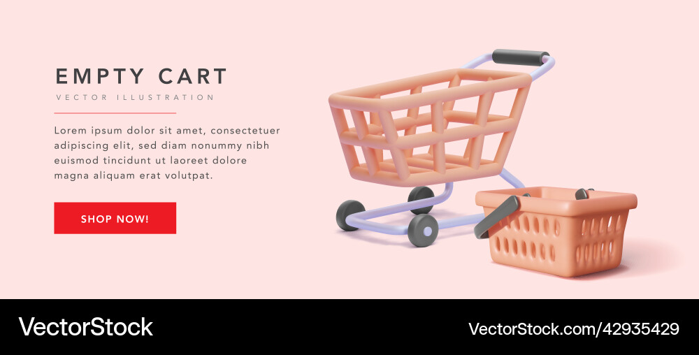 Banner empty cart for website or app with 3d Banner empty cart for website or app with 3d vector image