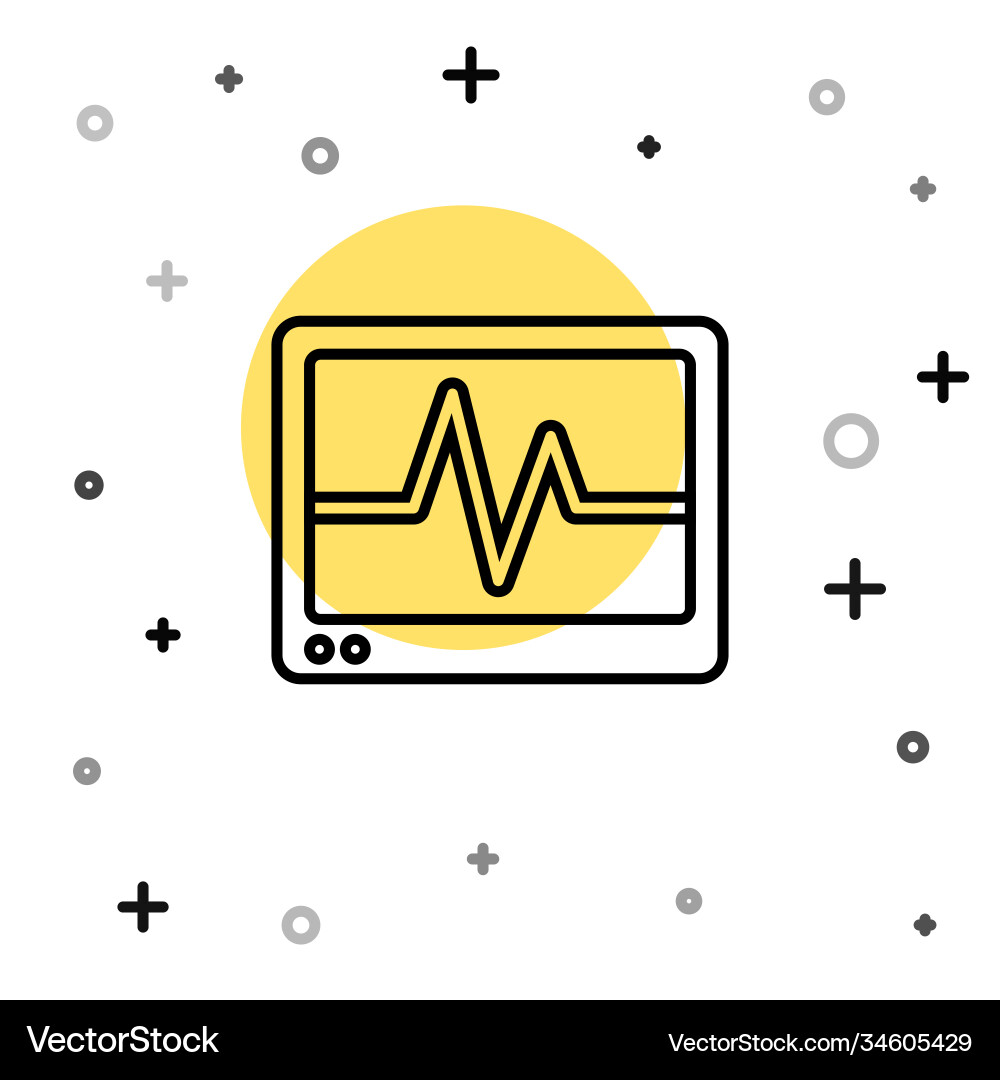 Black line computer monitor with cardiogram icon Black line computer monitor with cardiogram icon Vector Image