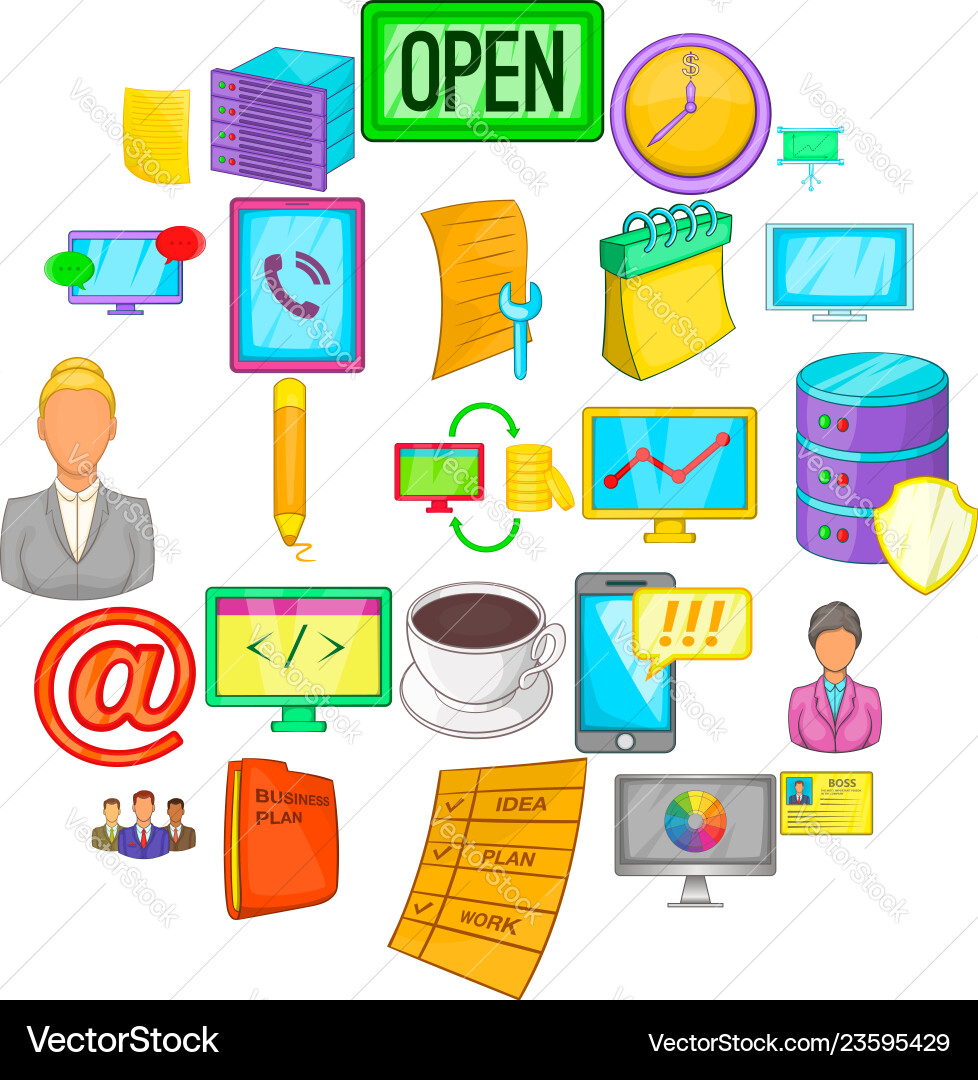 Business department icons set cartoon style Business department icons set cartoon style vector image