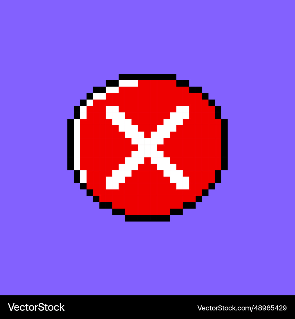 Cartoon red pixel check mark no ui button Vector Image