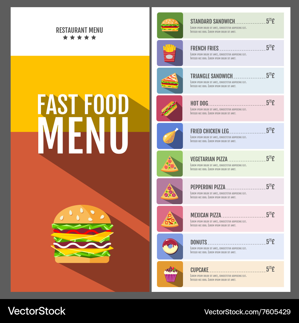 Flat style design of fast food menu vector image