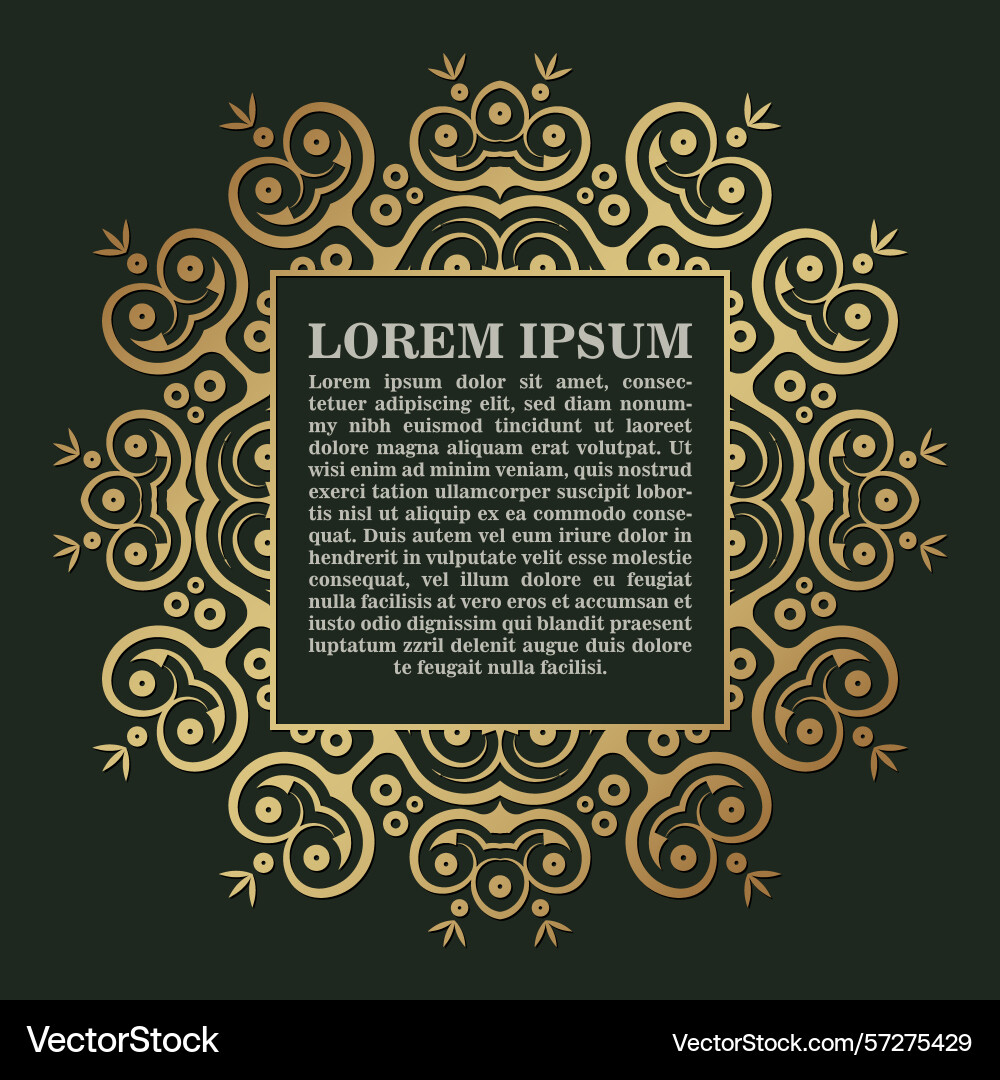 Golden circular frame with square center Golden circular frame with square center Vector Image