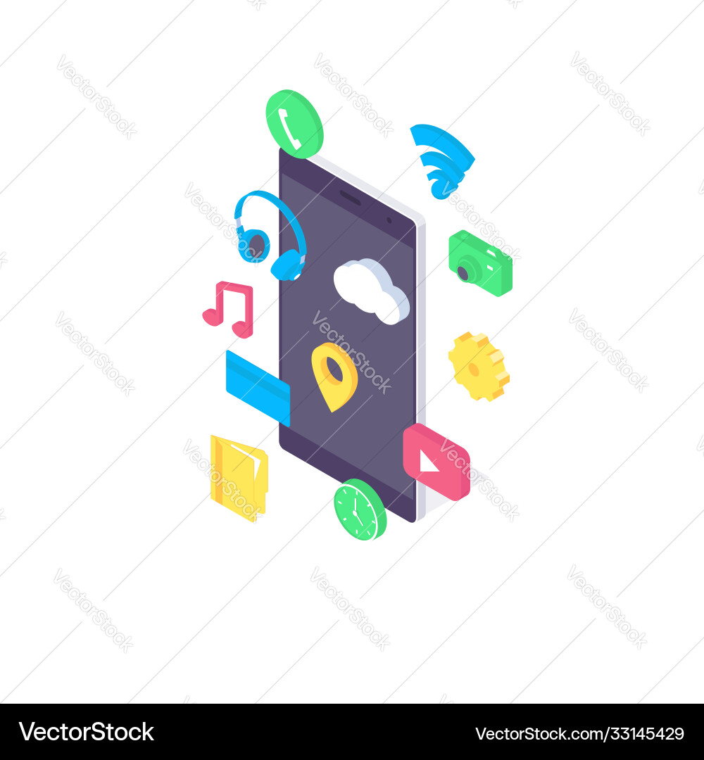Isometric mobile app flat concept application Isometric mobile app flat concept application vector image