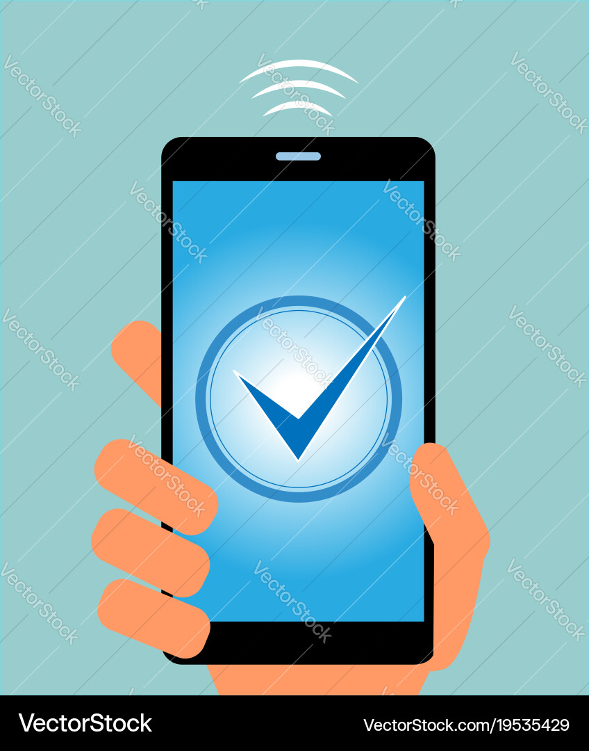 Mobile phone with check mark on display Mobile phone with check mark on display vector image