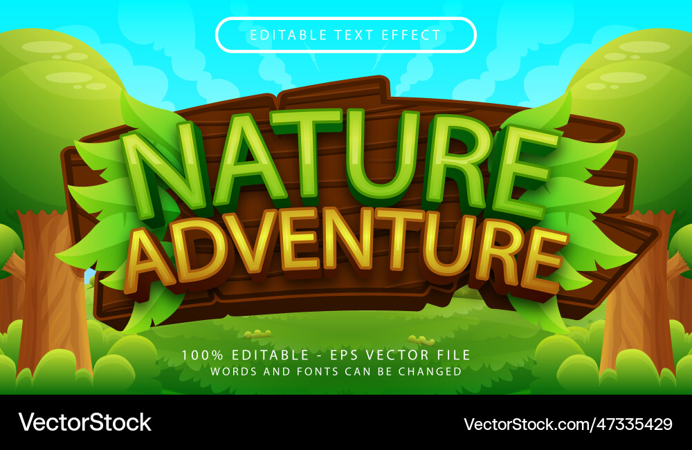 Nature adventure 3d text effect and editable Nature adventure 3d text effect and editable Vector Image