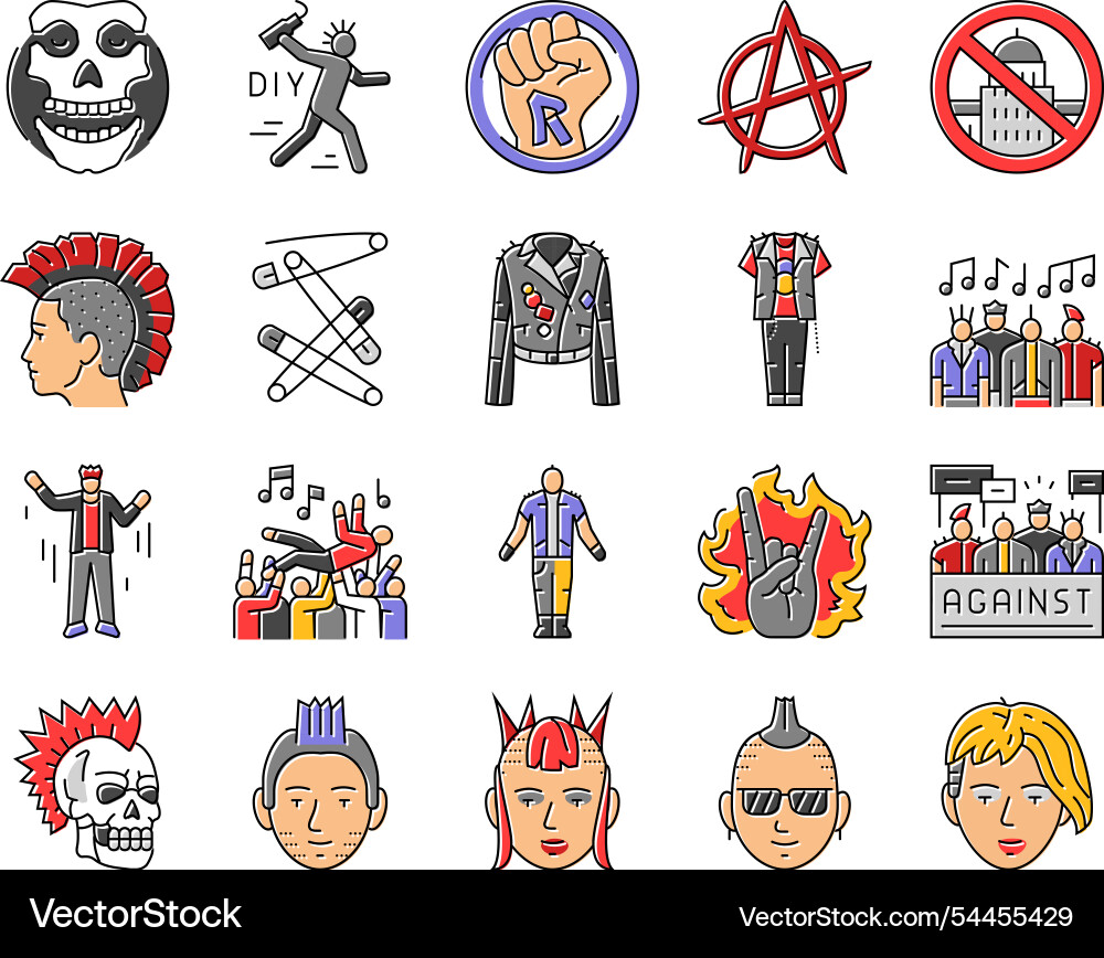Punk retro element hand art icons set Vector Image