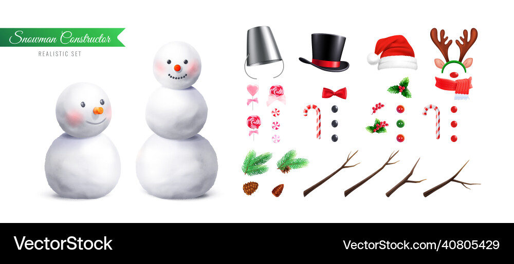 Snowman realistic constructor Snowman realistic constructor vector image