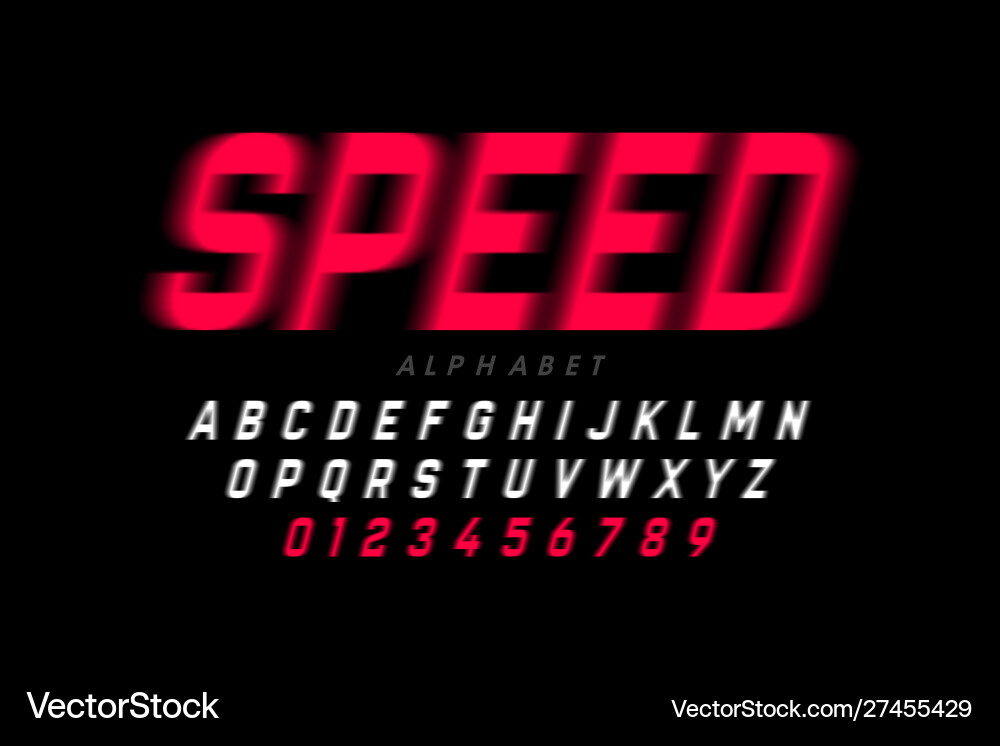 Speed style font alphabet letters and numbers vector image