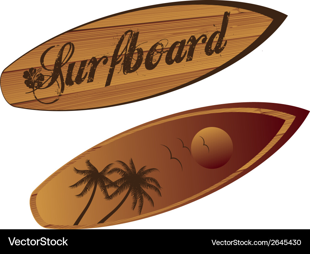 A brown surfboard with text and textures Vector Image