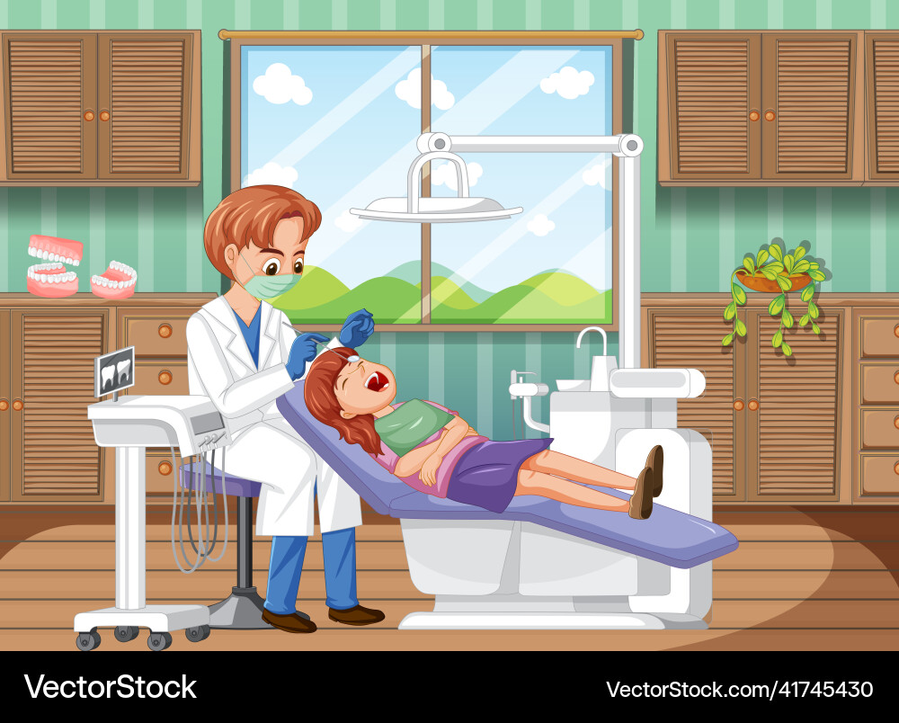 Dentist man examining patient teeth in clinic Dentist man examining patient teeth in clinic vector image