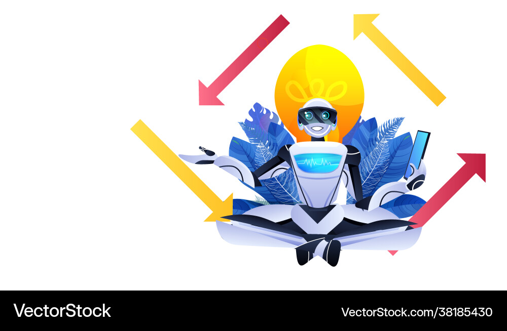 Modern robot sitting lotus pose robotic character Vector Image