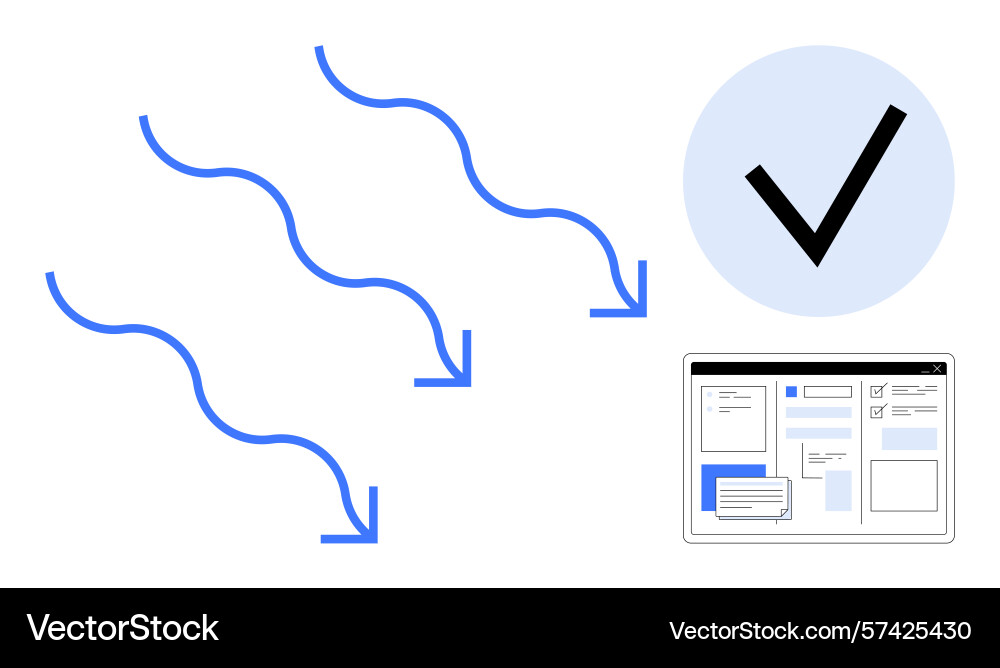 Process flow with check mark and web interface Process flow with check mark and web interface vector image
