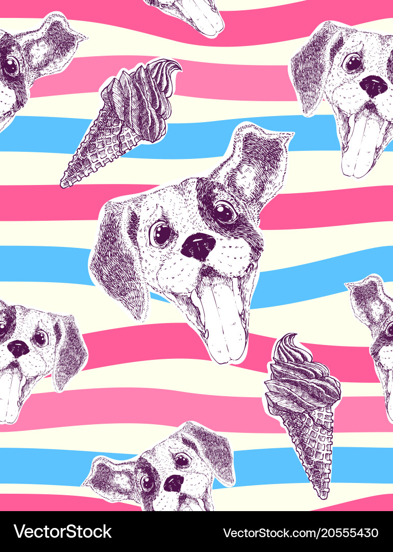 Seamless pattern with pretty puppy and icecream Vector Image