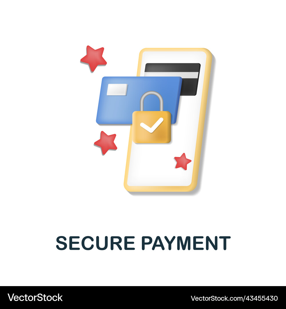 Secure payment icon 3d from e-commerce collection vector image