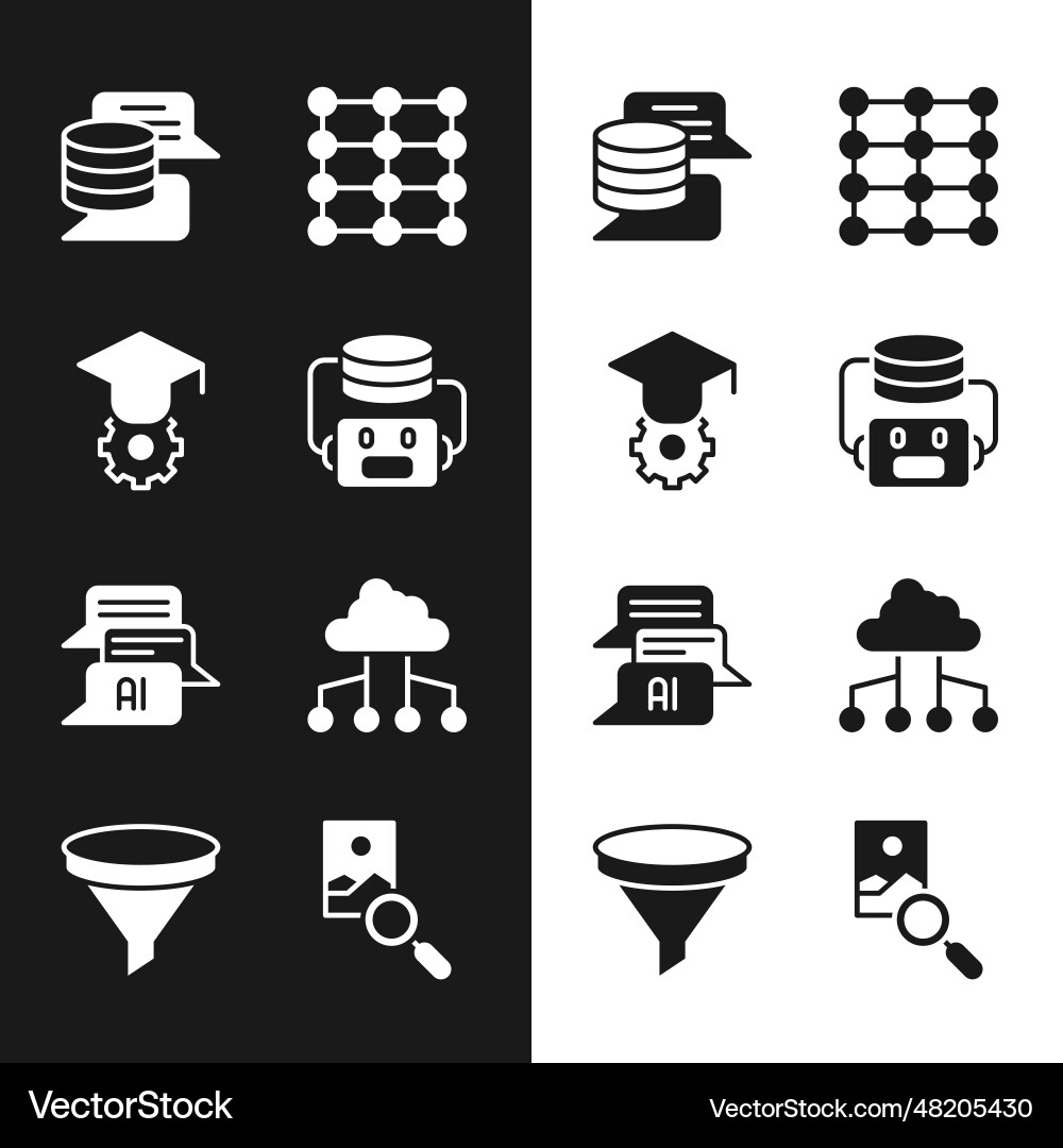 Set artificial intelligence robot graduation cap Vector Image