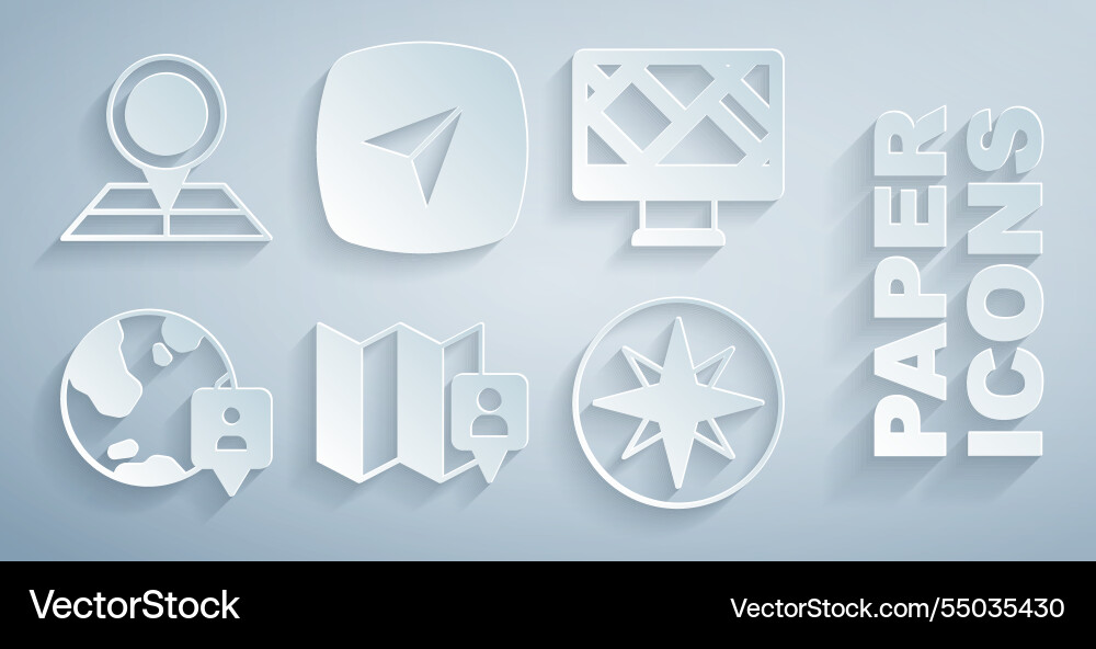 Set folded map with location marker monitor Set folded map with location marker monitor vector image