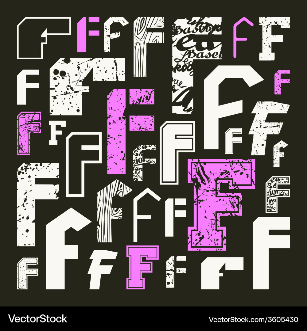 Set versions of letters f vector image