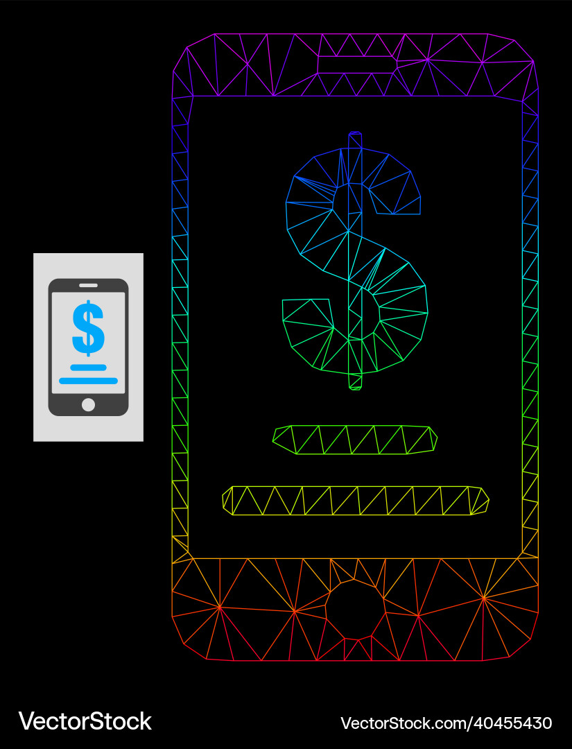 Spectral gradient polygonal net mobile dollar Vector Image