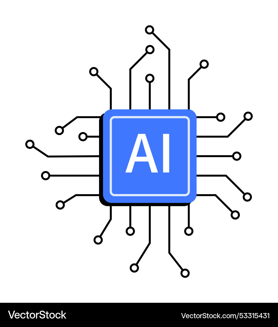 Ai chip with integrated circuits connecting Vector Image
