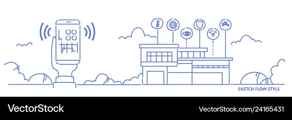 Hand using mobile application smart house system Hand using mobile application smart house system Vector Image