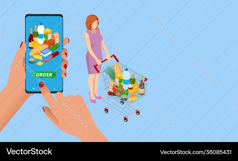 Isometric grocery store online market home Isometric grocery store online market home vector image