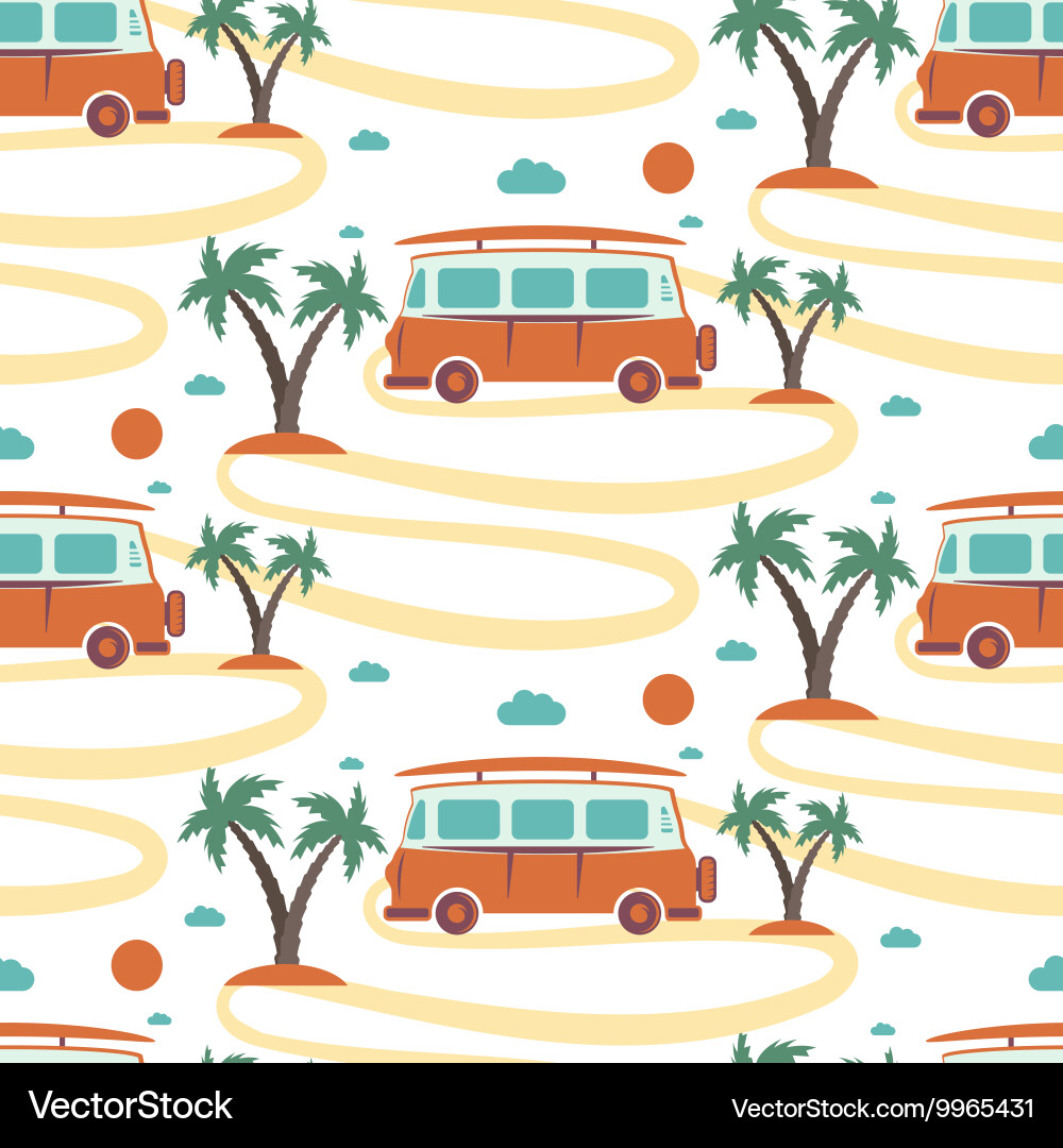 Retro Bus and Surfboard Pattern vector image