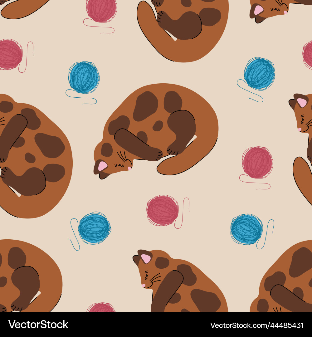 Seamless pattern with kittens and balls Seamless pattern with kittens and balls Vector Image