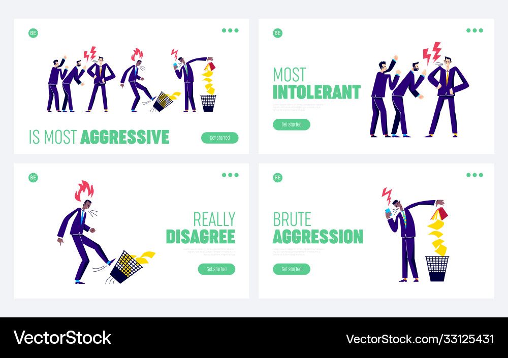 Set landing pages with aggression at work Vector Image