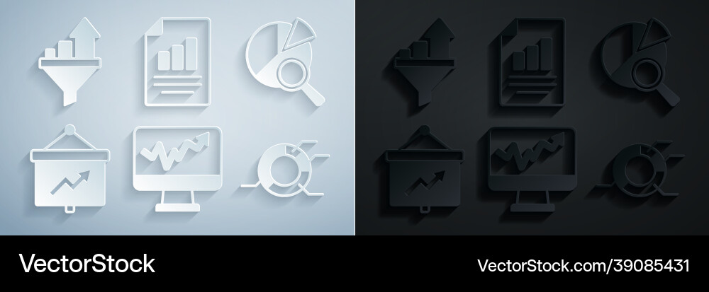 Set monitor with graph chart search data analysis Set monitor with graph chart search data analysis Vector Image