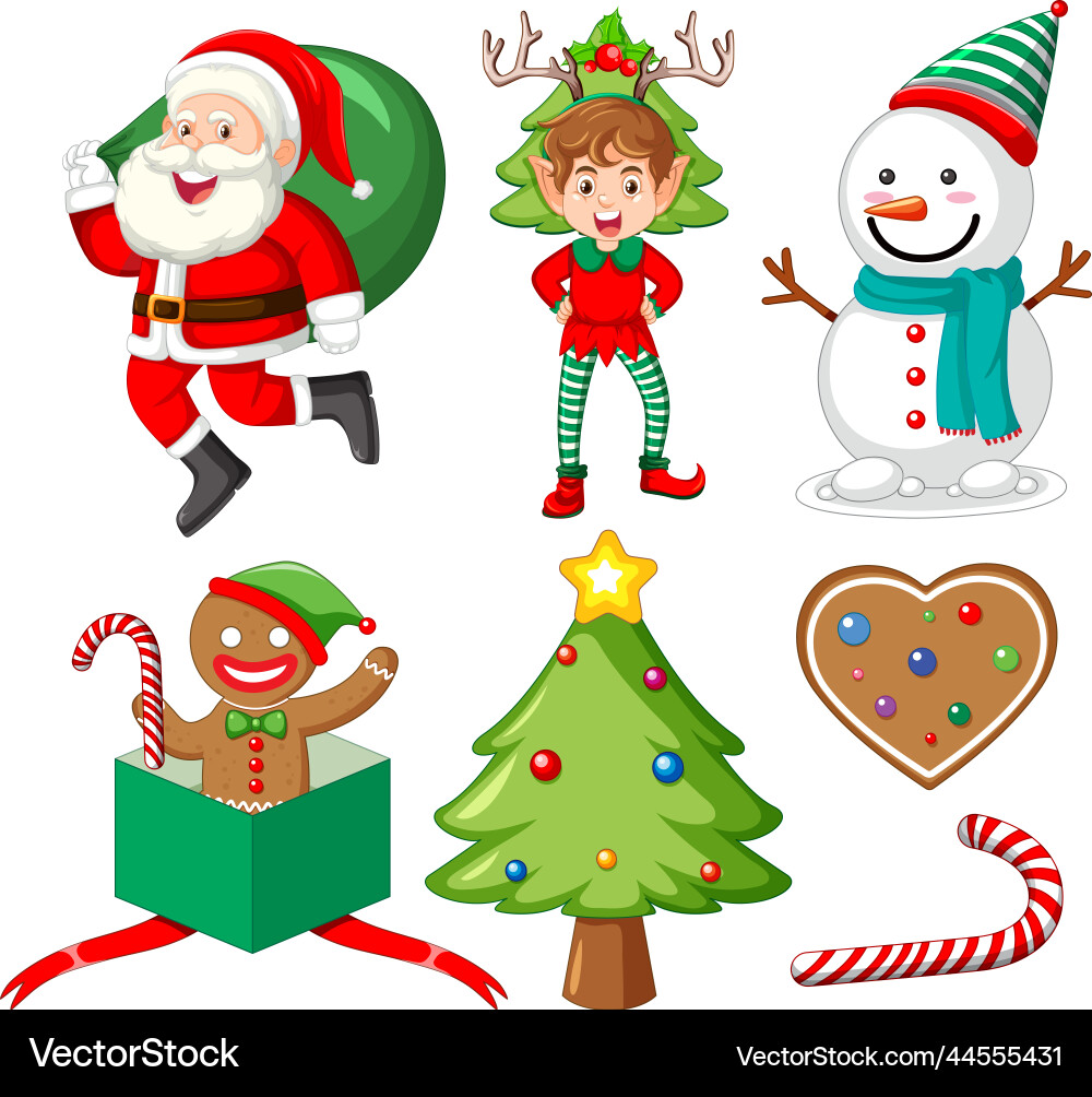 Set of christmas elements and objects Set of christmas elements and objects Vector Image