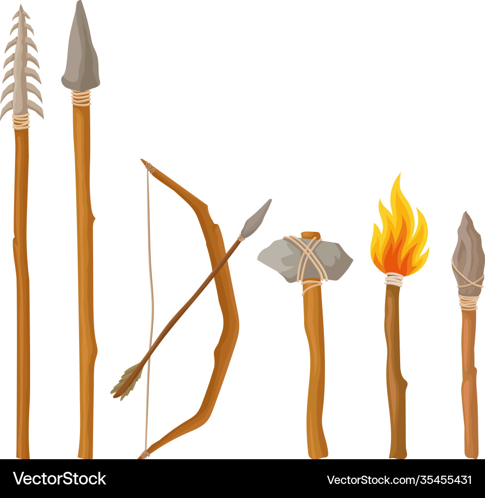 Steinzeit Jagd Waffen mit Stick und Speer Steinzeit Jagd Waffen mit Stick und Speer vektorbild