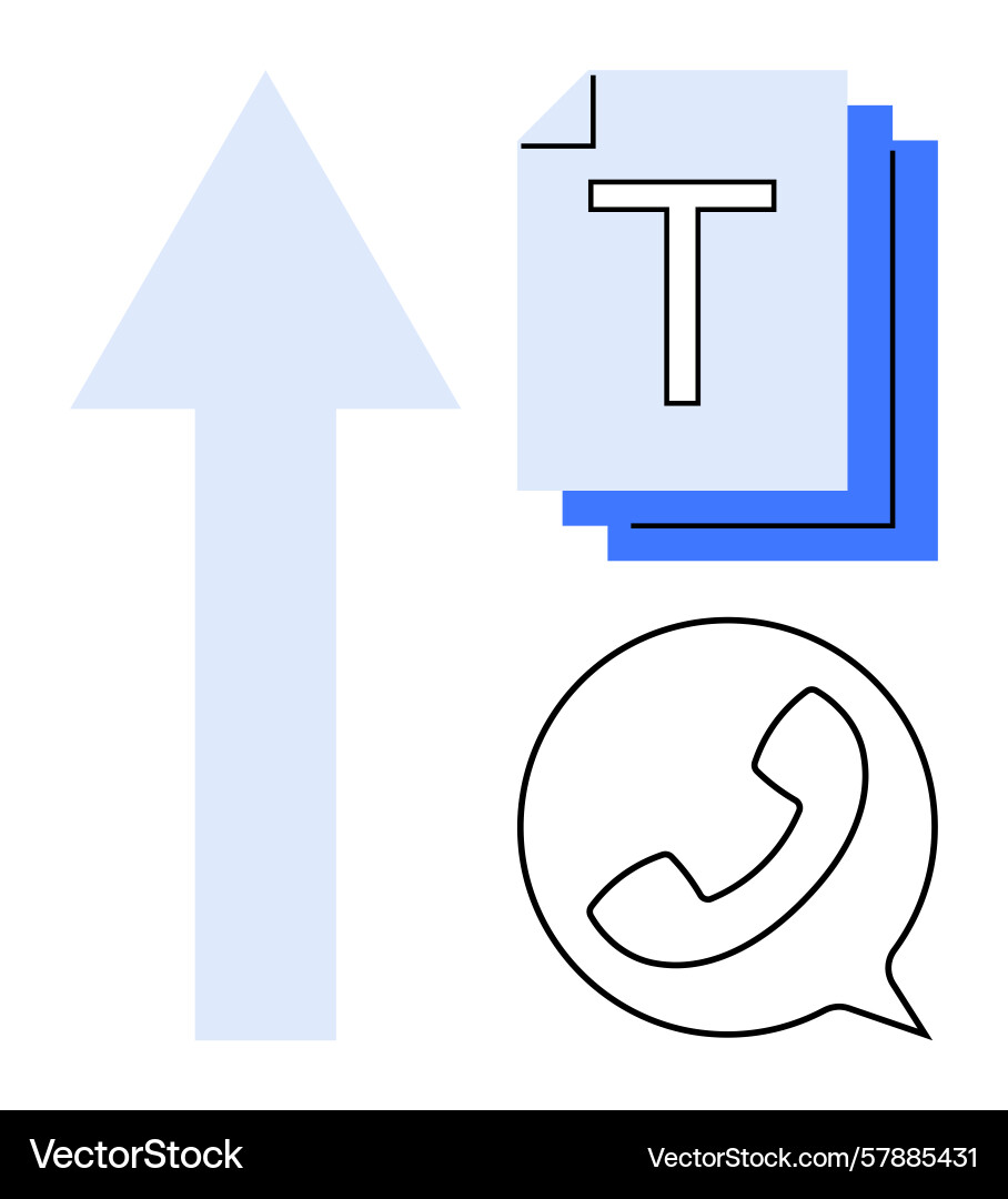 Upward arrow with document stack and phone symbol Vector Image