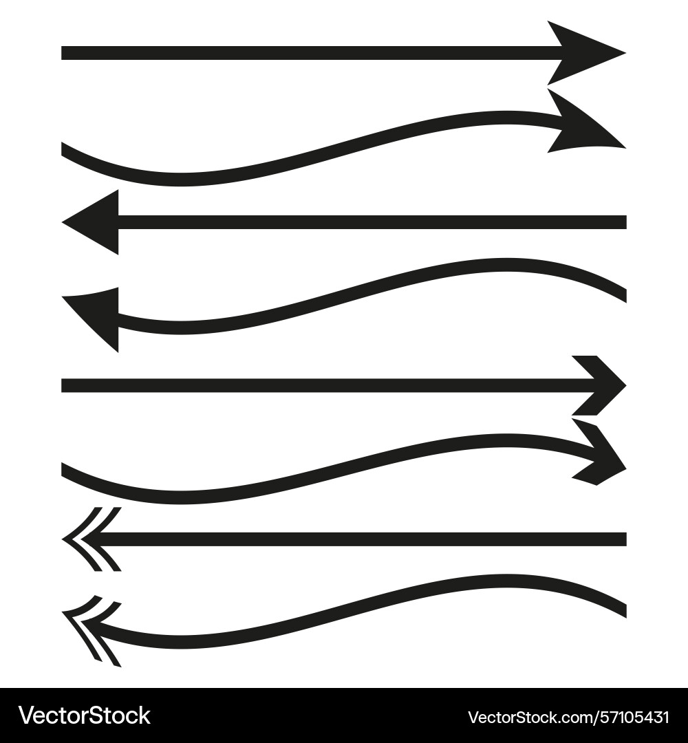 Wavy arrow set directional symbols curved pointer vector image