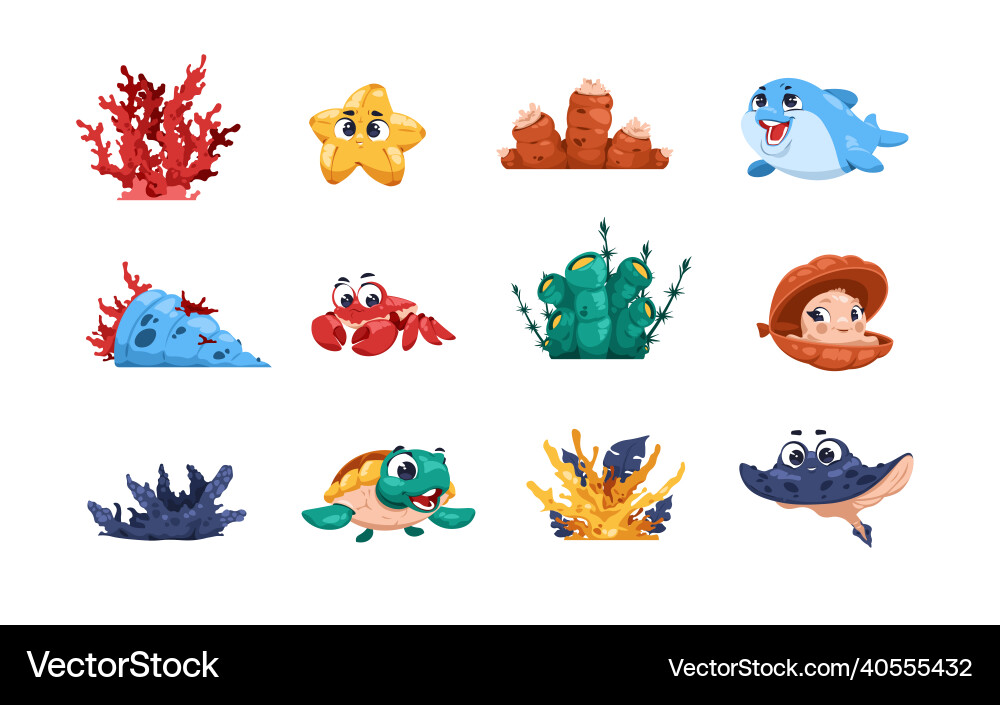 Cartoonfische und Meeresalgen Cartoonfische und Meeresalgen vektorbild