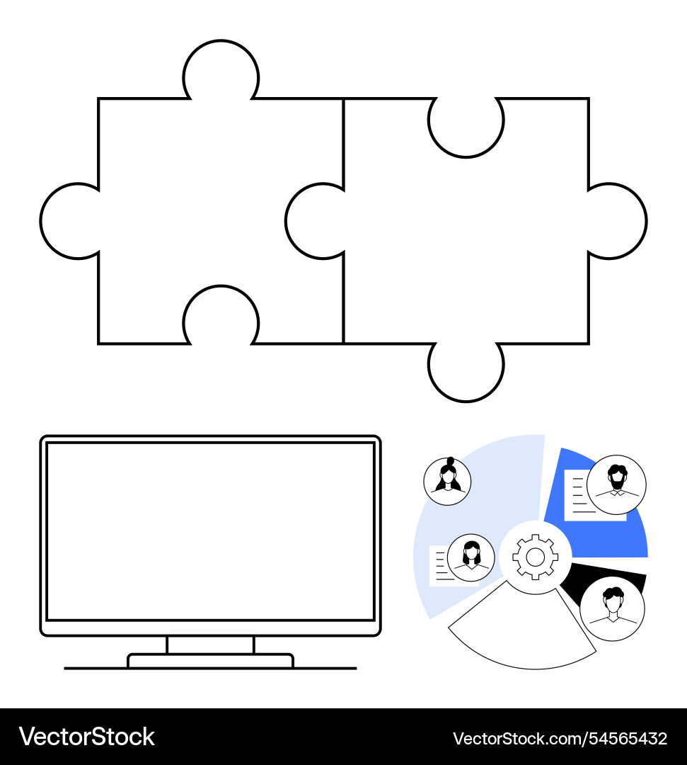 Collaborative work concept with computer monitor Collaborative work concept with computer monitor vector image
