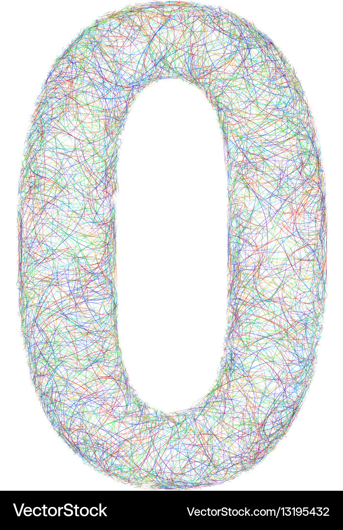 Colorful sketch font design - number 0 Vector Image