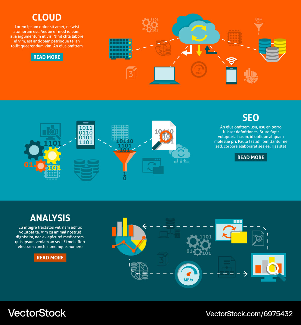Database analytics flat horizontal banners set vector image