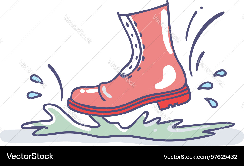 Foot splashing in puddle with red boot design Vector Image