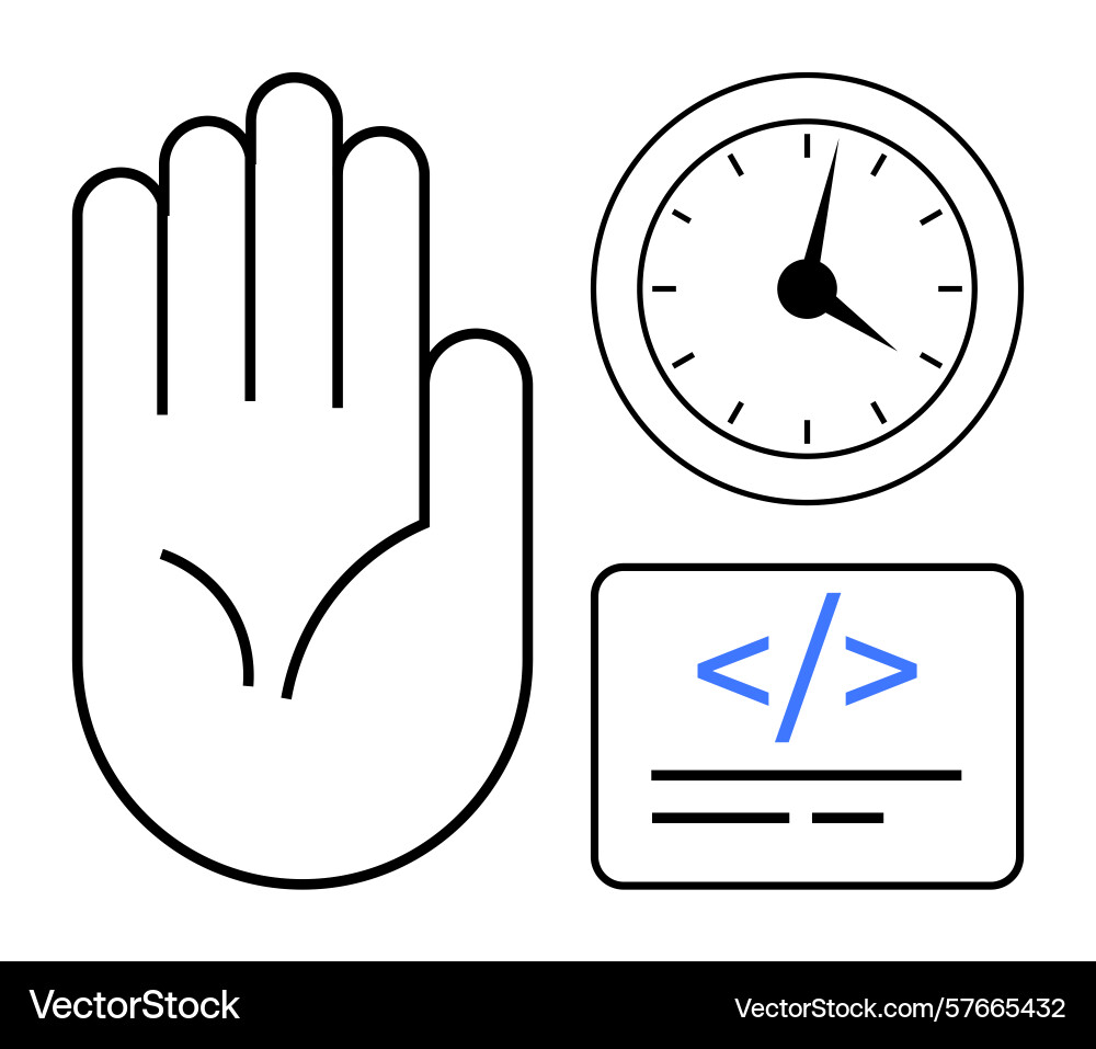 Hand gesture clock and coding tag representing Hand gesture clock and coding tag representing vector image