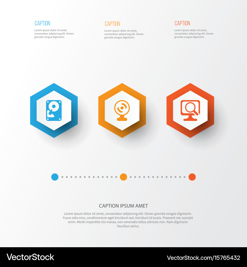 Hardware icons set collection of web camera laptop vector image