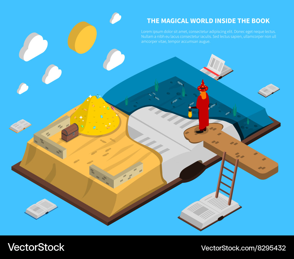 Magical world inside book isometry Vector Image